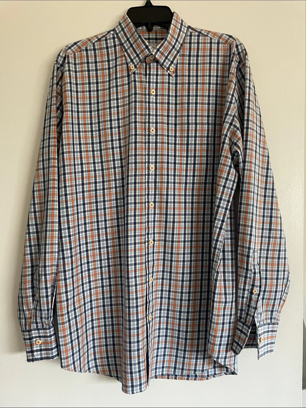 Peter Millar Men's Blue and Orange Plaid Button-Down Shirt